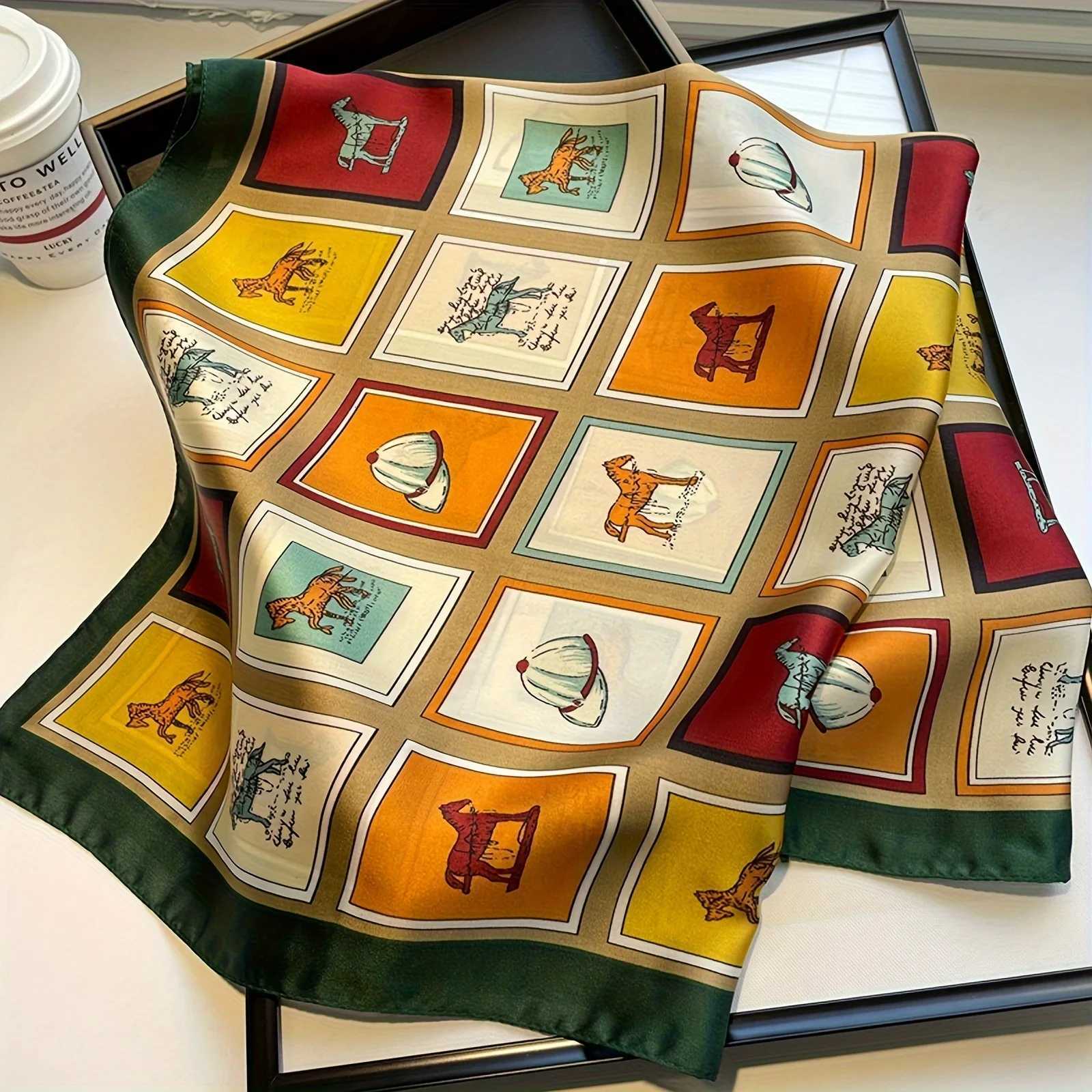 27.55 Grid Horse Print Square Scarf Simulated Silk Neck Scarf Stylish Sunscreen Headscarf For Women XJ250820