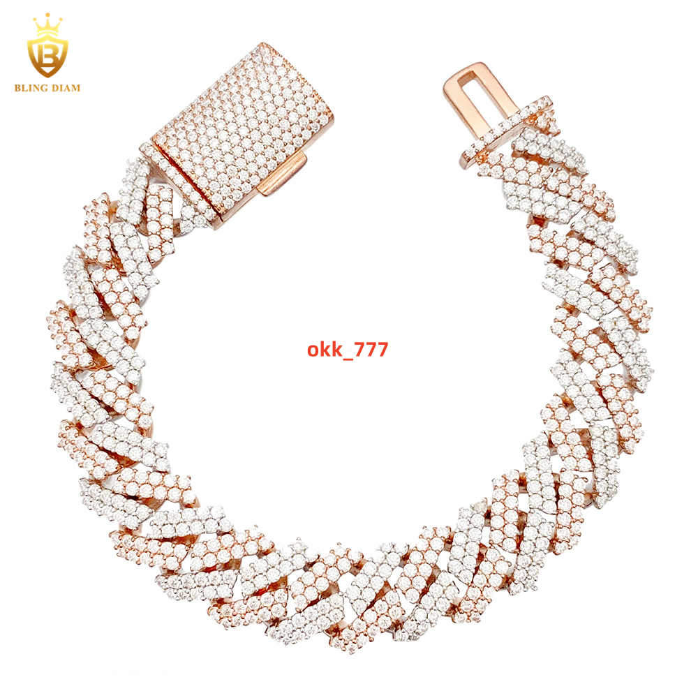 15mm Iced Out Hip Hop Jewelry Cuban Link Chain 925 Sterling Silver VVS Moissanite Bracelet Necklace