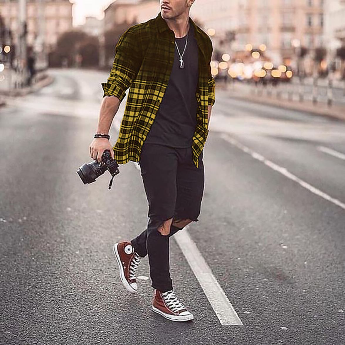 2025 Spring Season New Men's Gradient Long Sleeve Casual Shirt