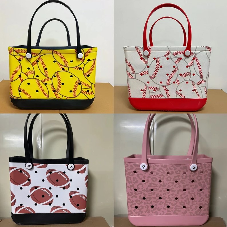 US STOCK Fashion Women designer Bags XL Silicone Beach Custom Leopard Totes Yellow White Baseball Eva Plastic Rubber Beach Bags Outdoor Bogs Bag For summer 0825