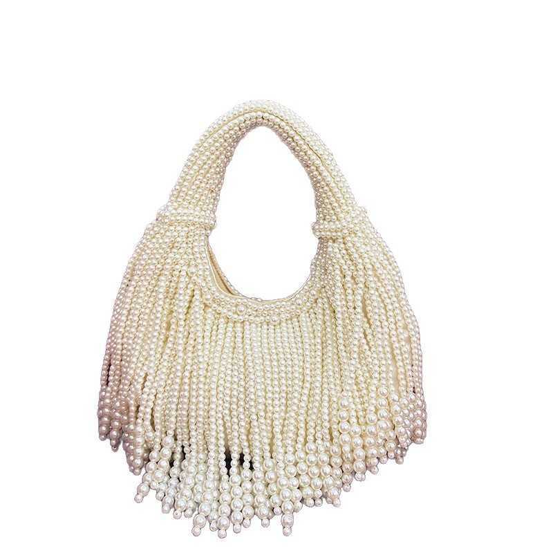 Socialite Elegant Pearl Bag New Chinese Style Banquet Handwoven Beaded Simple Pure White Handheld Underarm Bag