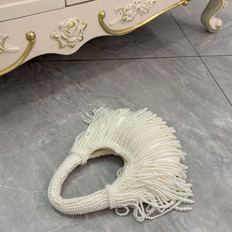 Socialite Elegant Pearl Bag New Chinese Style Banquet Handwoven Beaded Simple Pure White Handheld Underarm Bag