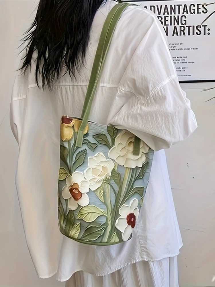 Large-Capacity Bucket Bag for Women Fashion Handbag Casual Shoulder Storage with Lovely Flower Design Premium Sense Y250819