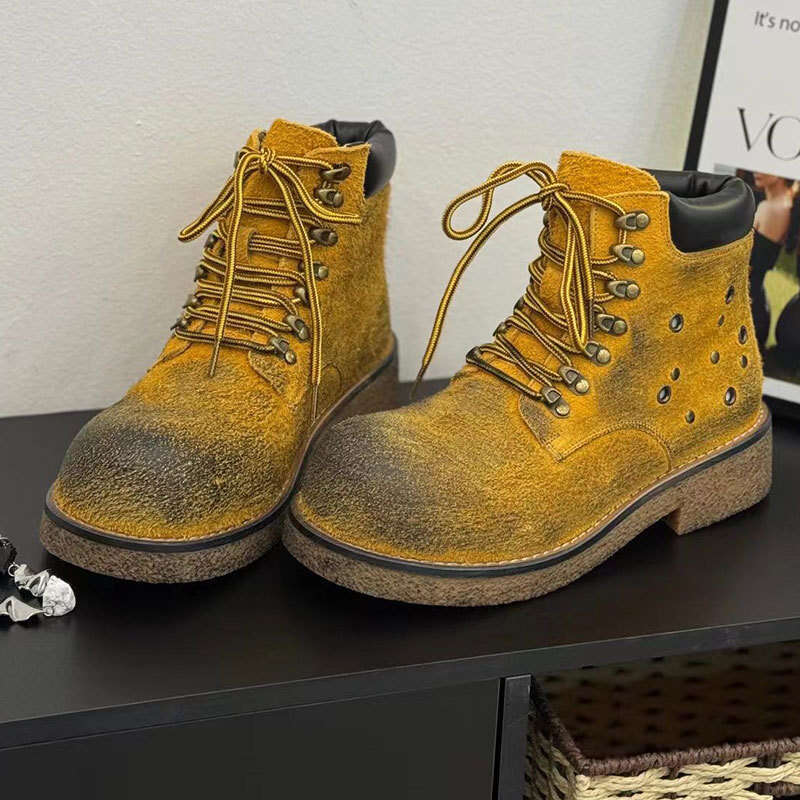 2025 Summer Autumn New Martin Men and Women Genuine Leather Outdoor High-top Yellow American Style Height-increasing Couple Boots