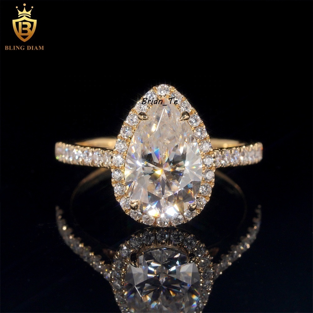 GRA Certificated Luxury VVS Moissanite Diamond 14K Yellow Gold Engagement Wedding Ring