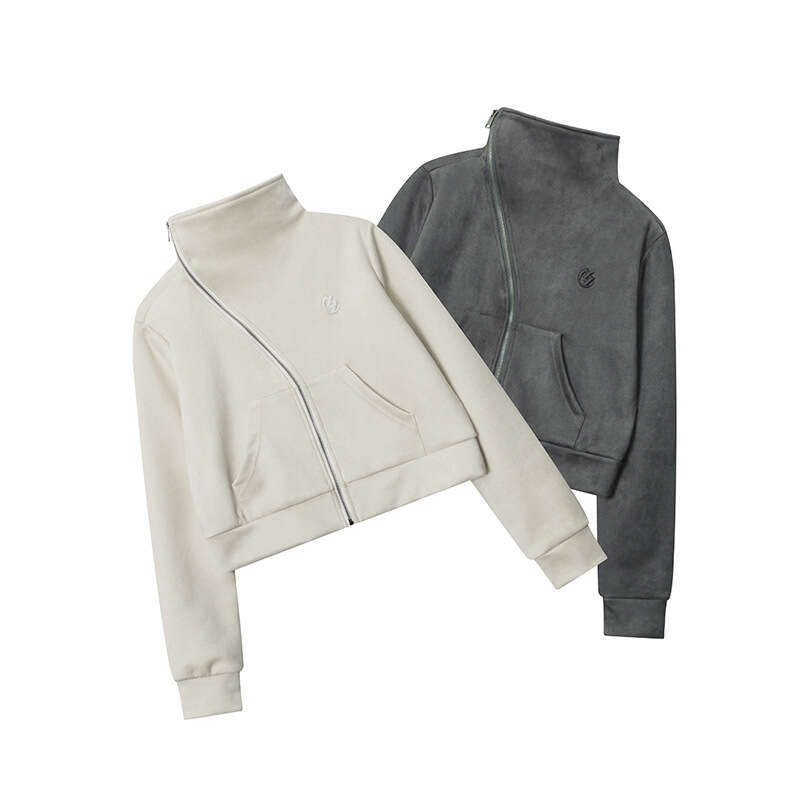 Heyhenry Spring Trendy Brand Style Zipper Design Solid Color Stand Collar Short Sweatshirt For Women New Long Sleeve B5