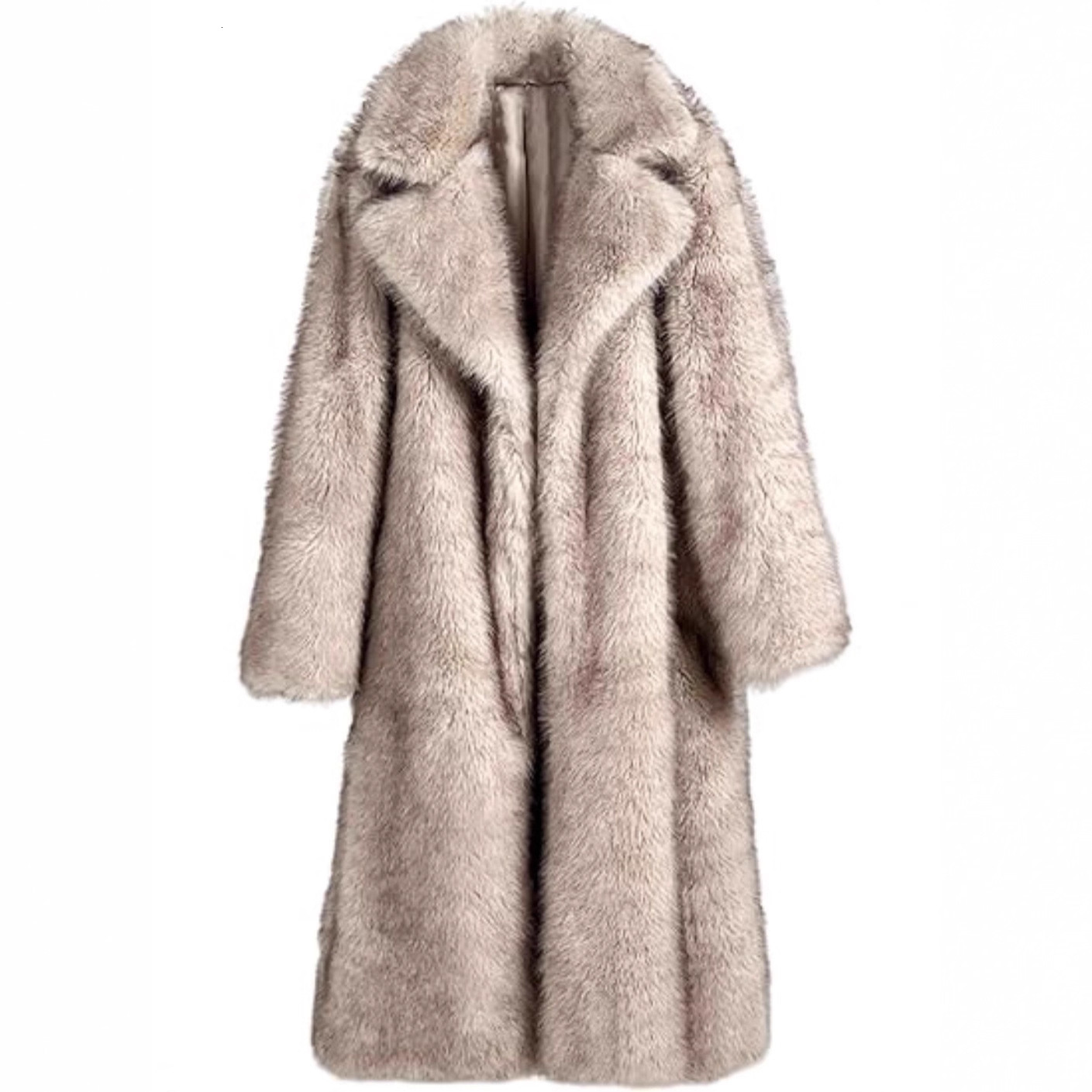 Womens Dark Brown Faux Fur Long Overcoat Fashion Single Breasted Fleece Warm Long Coat Winter Fluffy Plush Warm Thick Outerwear 241015