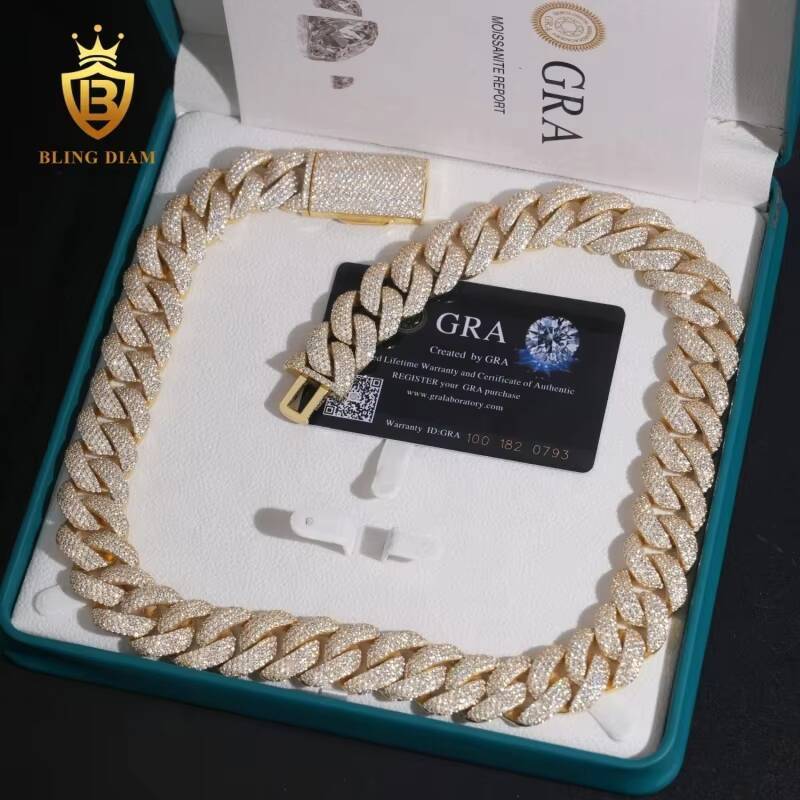 Fashion Luxury Sterling Silver 925 Hip Hop Fine Jewelry Rapper Iced Out VVS Moissanite Diamond Miami Cuban Link Chain Necklace