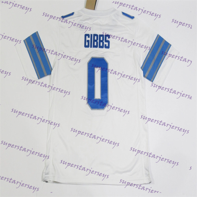 Custom Football Jersey 0 Jahmyr Gibbs 14 Amon-Ra St. Brown Jack Campbell Barry Sanders Jared Goff Jeff Okudah Johnson White Black Navy