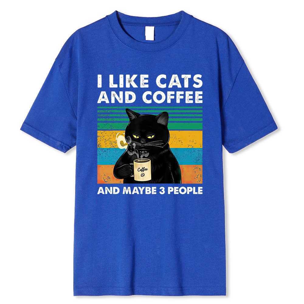 I Like Cats And Coffee Funny Printed T-Shirt For Men Women Casual Loose Cotton Clothing Harajuku Breathable Tshirt Hip Hop Tees Y250819