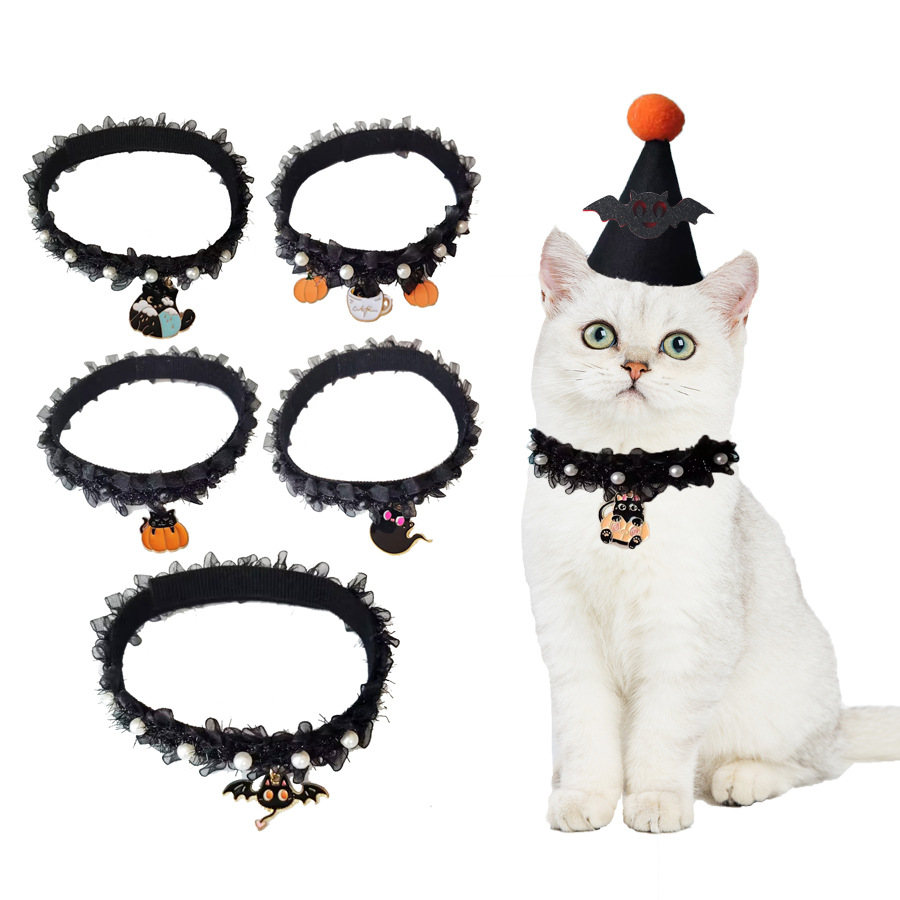 Dog Collar Halloween party pet collar pumpkin pearl cat dog black accessory funny decoration cat collar