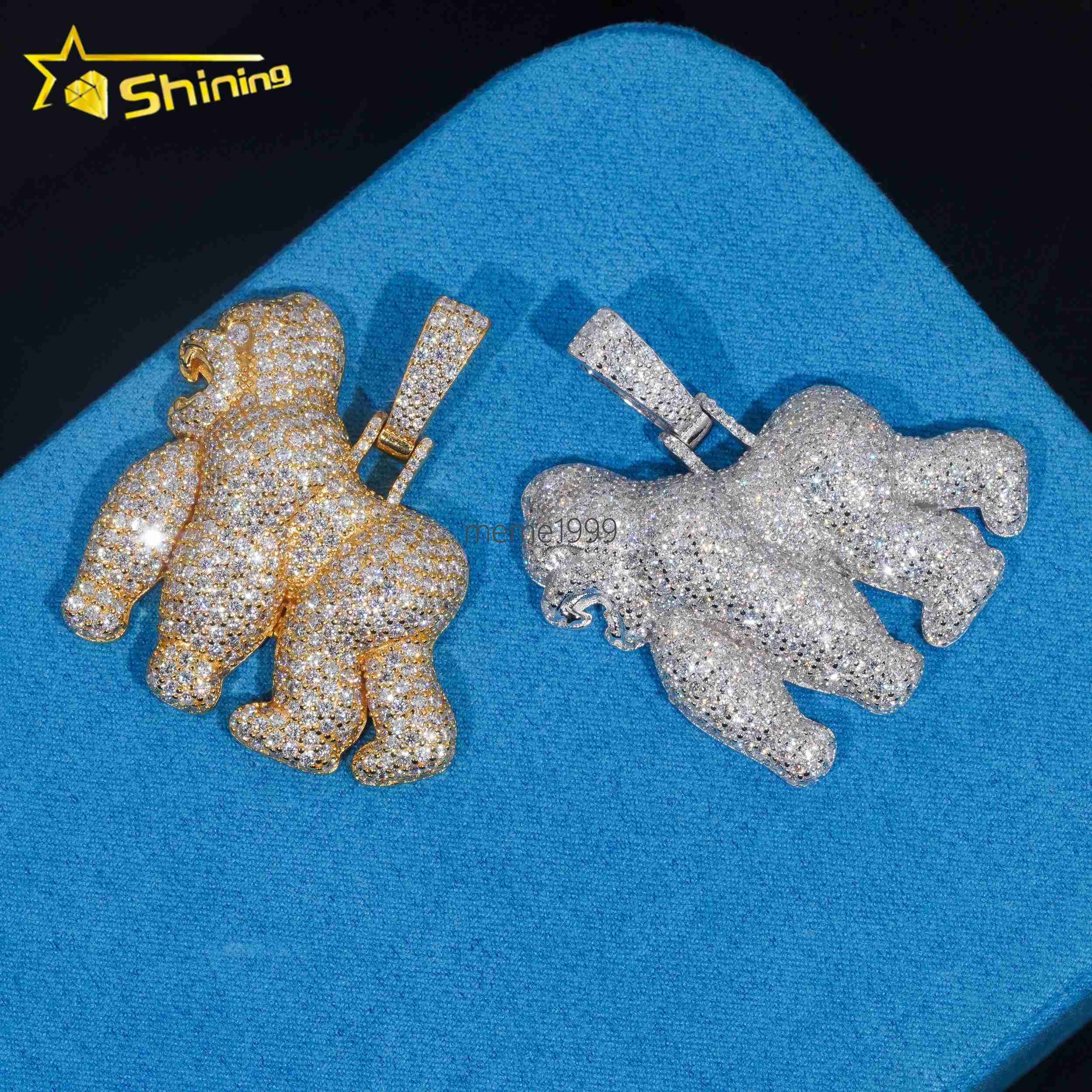 Hip Hop Jewelry Pass Tester 925 Sterling Silver Gold Plated Fully Iced Out Custom Animal Gorilla 1.5in 3D Moissanite Pendant
