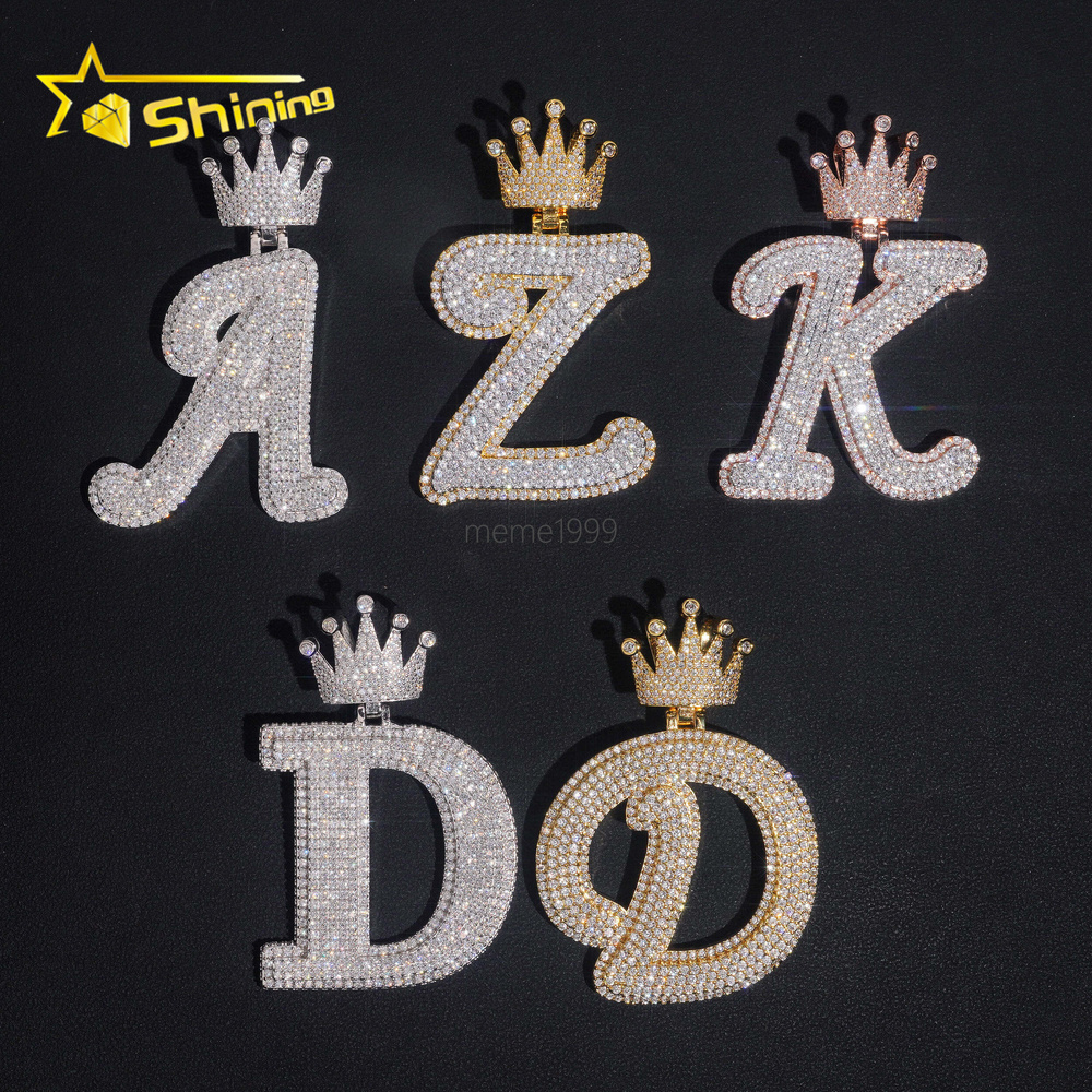 New Arrival Fashion Hip Hop Jewelry 925 Sterling Silver VVS Moissanite Iced Out Initial Letter Pendant Necklace