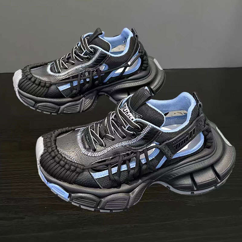 2025 Summer New Thick-Soled Hollow Mesh Breathable Dad for Women Running Couple Casual Sports Shoes