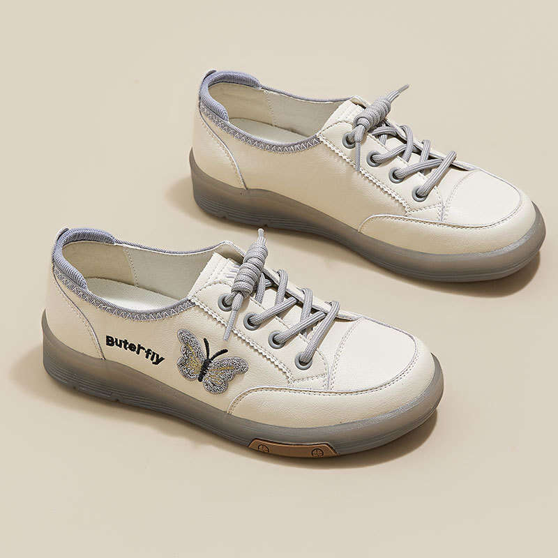 New Style White Sneakers Versatile Butterfly Embroidery Internet Celebrity Student Fashion Trendy Maternity Mom Slip-On Large Size Shoes