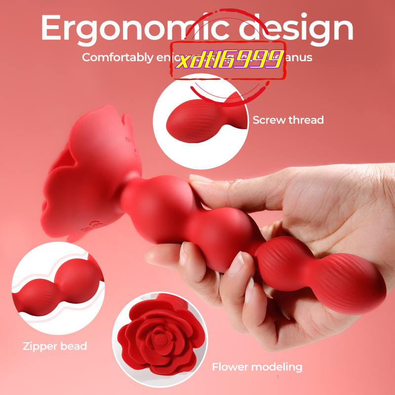 Remote Control Rose Sex Toy Electric Anal Plug with 10 Kinds of Vibration and 10 Kinds of WiggleSex toy