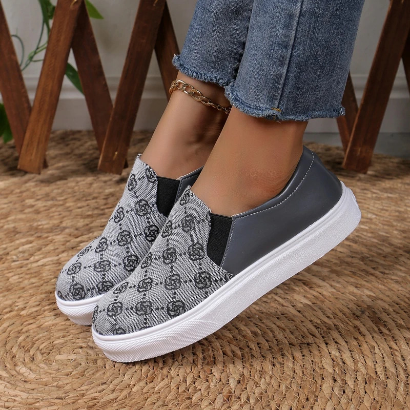 2025 Spring New Fashion Round Toe Designer Printed Womens Vulcanized Shoes Casual Comfortable Shallow Mouth Womens Flat Shoes 250820