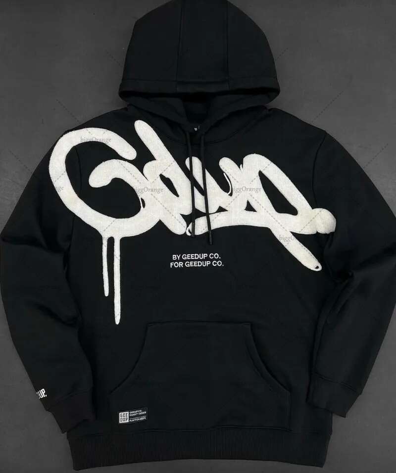 GEEDUP Trendy Brand Letter Embroidery Hoodie Unisex High Street Hip Hop Casual Loose Pullover Sweatshirt