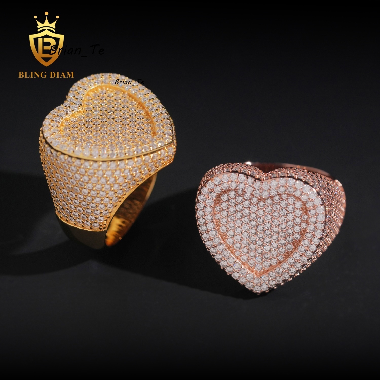 Hip Hop Jewelry VVS Moissanite Stone 925 Sterling Silver Heart Shaped Ring Men Pass Diamond Tester Gra Certified