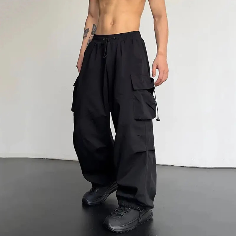 American Style Casual Pants Cargo Trousers High Street Drawstring Workwear Trendy Loose Versatile Straight WideLeg 250815