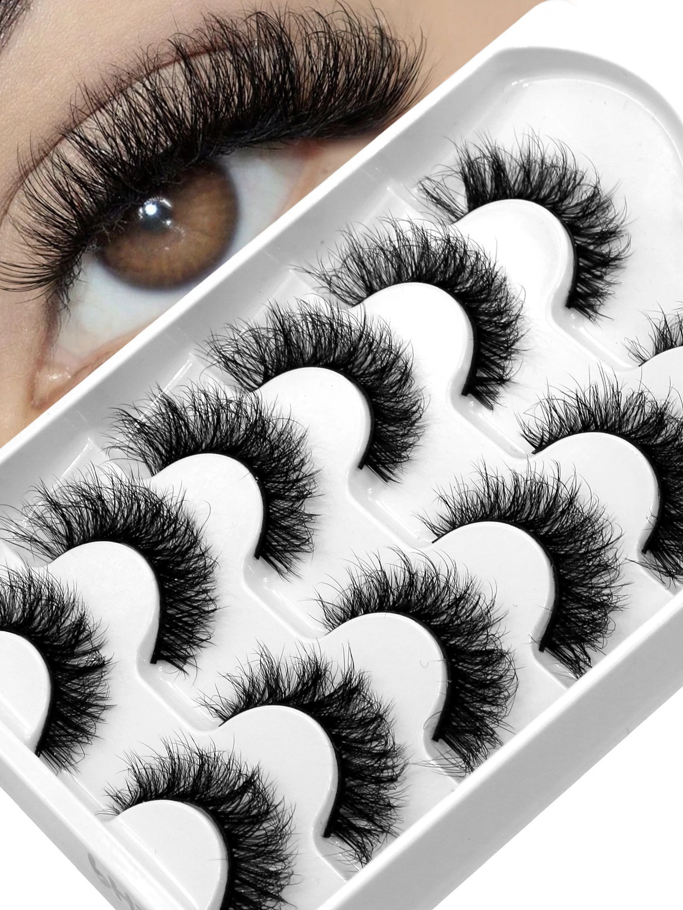 GROINNEYA 5D Fluffy Eyelashes Cat Eye Lashes Natural Fullness Soft Curly Thick Long Lasting Eyelash Makeup 250811