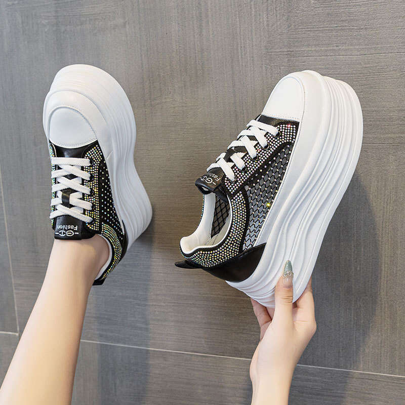 Gypsophila Sparkling Diamond Small Size 8.5cm Thick Sole Height Increasing 2025 Spring Summer New Lightweight Platform Mesh Women's Shoes