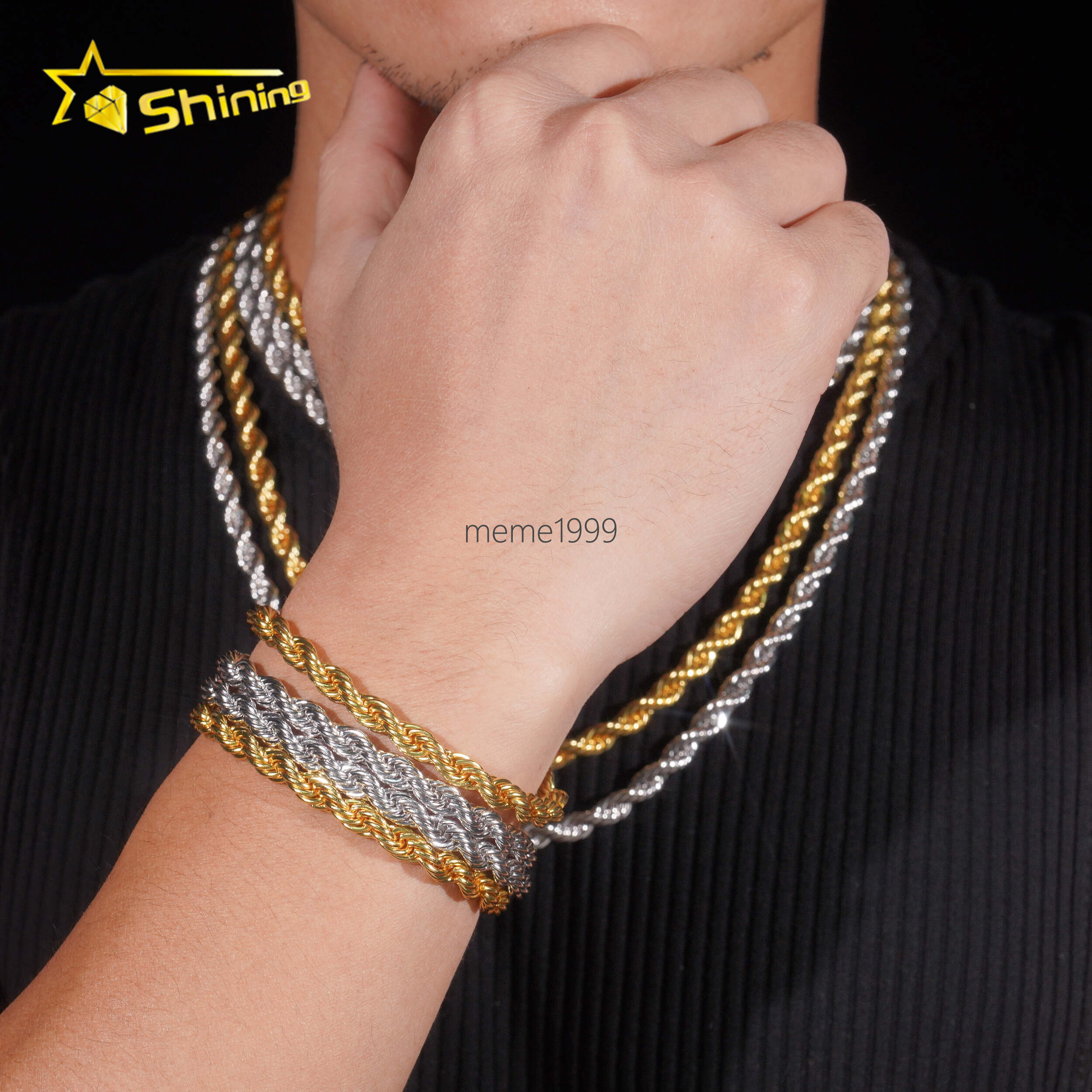 Wholesale Price Fashion Jewelry Necklace Hip Hop Gold Plated 6MM 925 silver 925 silver Moissanite Rope Chain VVS Choker Necklace