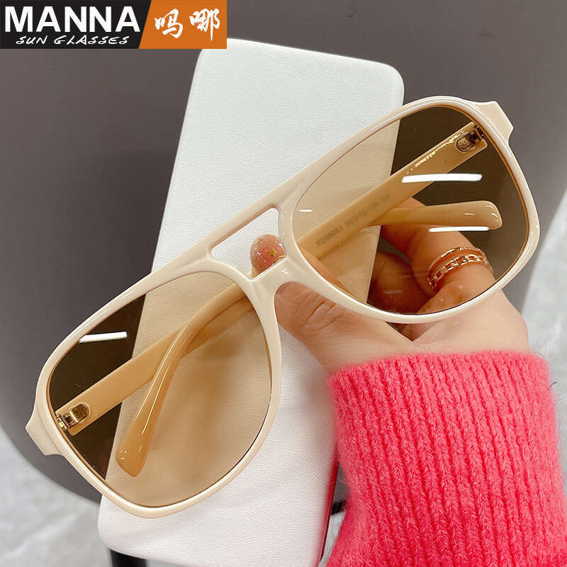 New Trendy Double Bridge Ins Ocean Lens Designer Personality Large Frame Celebrity Sunglasses