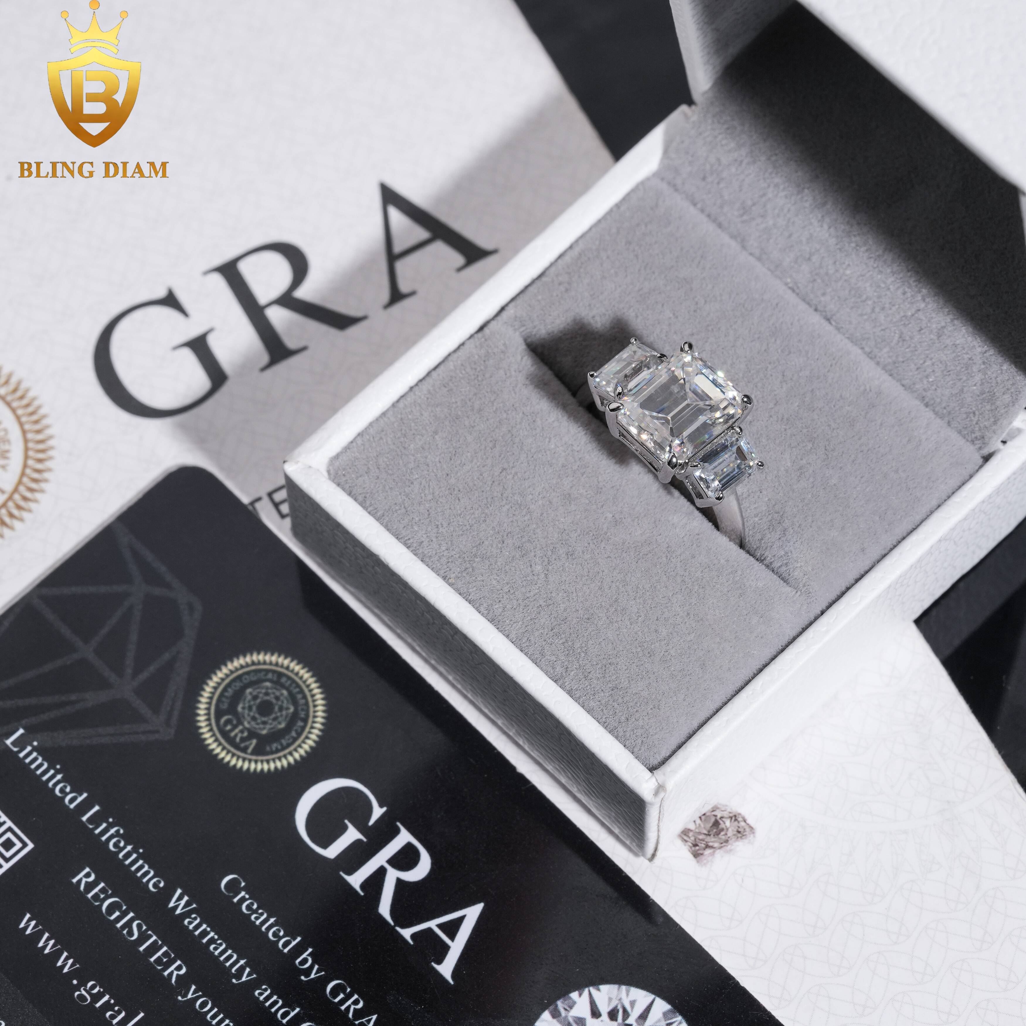 Fashion Jewelry Engagement Ring 925 Silver VVS Moissanite Diamond Emerald Cut 8x10mm Wedding Rings Gift