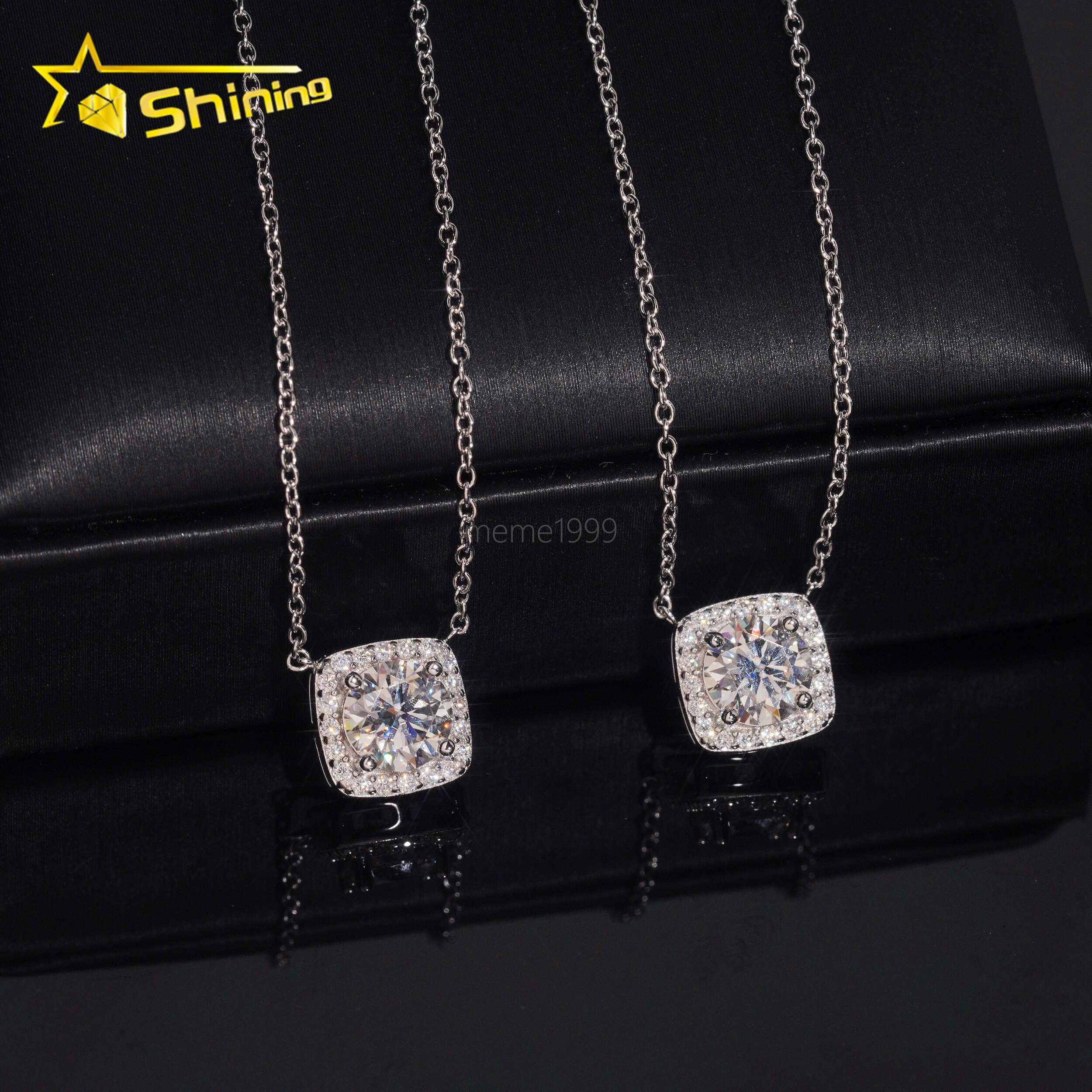 USA Local Stock Fine Jewelry Moissanite Necklace 925 Silver Classic Halo Design Round Moissanite Pendant Necklace for Women