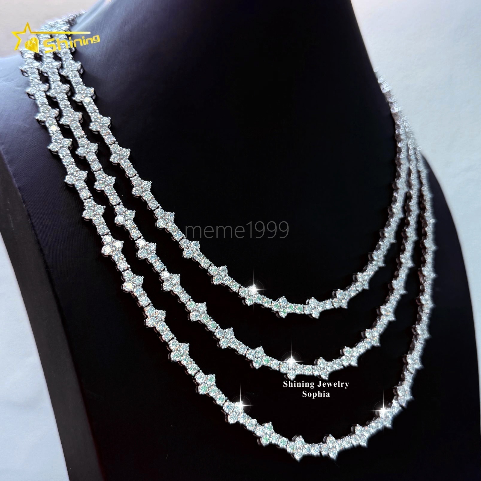 Hot Selling Hip Hop Moissanite Chokers Necklace S925 Silver Gold Plated 3mm VVS Moissanite Cross Tennis Chain