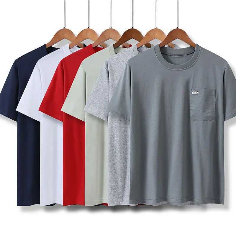 Summer New Cotton Men T-shirt O-neck Fashion Casual Basic Multicolor Pure Color T-shirts Male Pocket Tops Clothing Short Sleeve Y250819