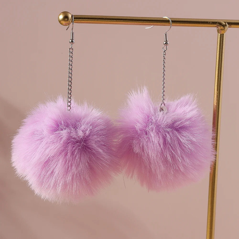Aihua Colorful Fluffy Fur Pom Earrings Soft Faux Rabbit Fur Ball Earrings for Women Kids Jewelry Gifts 250818