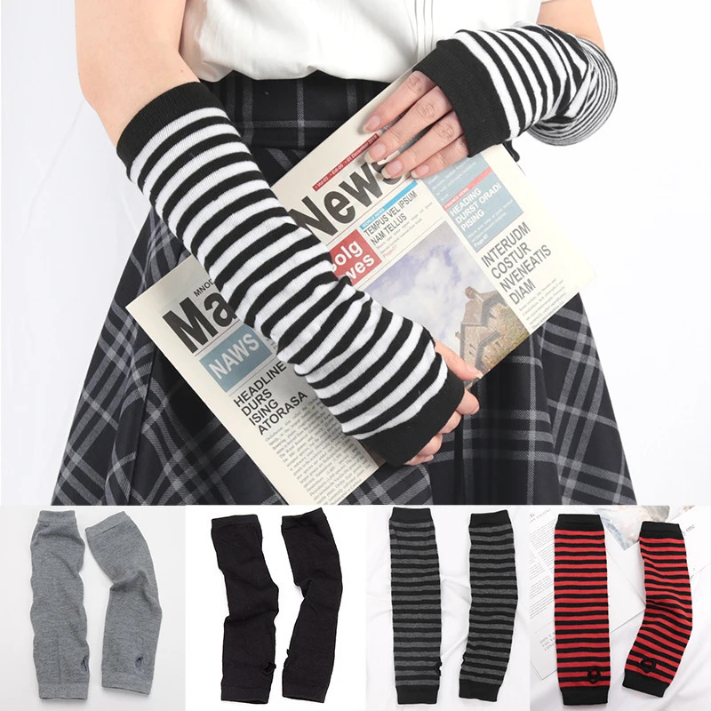 Punk Winter Warm Long Sleeves Gloves Goth Men Women Fingerless Stripe HipHop Knitted Elbow Mittens Elastic Outdoor Warmer Arm 250811