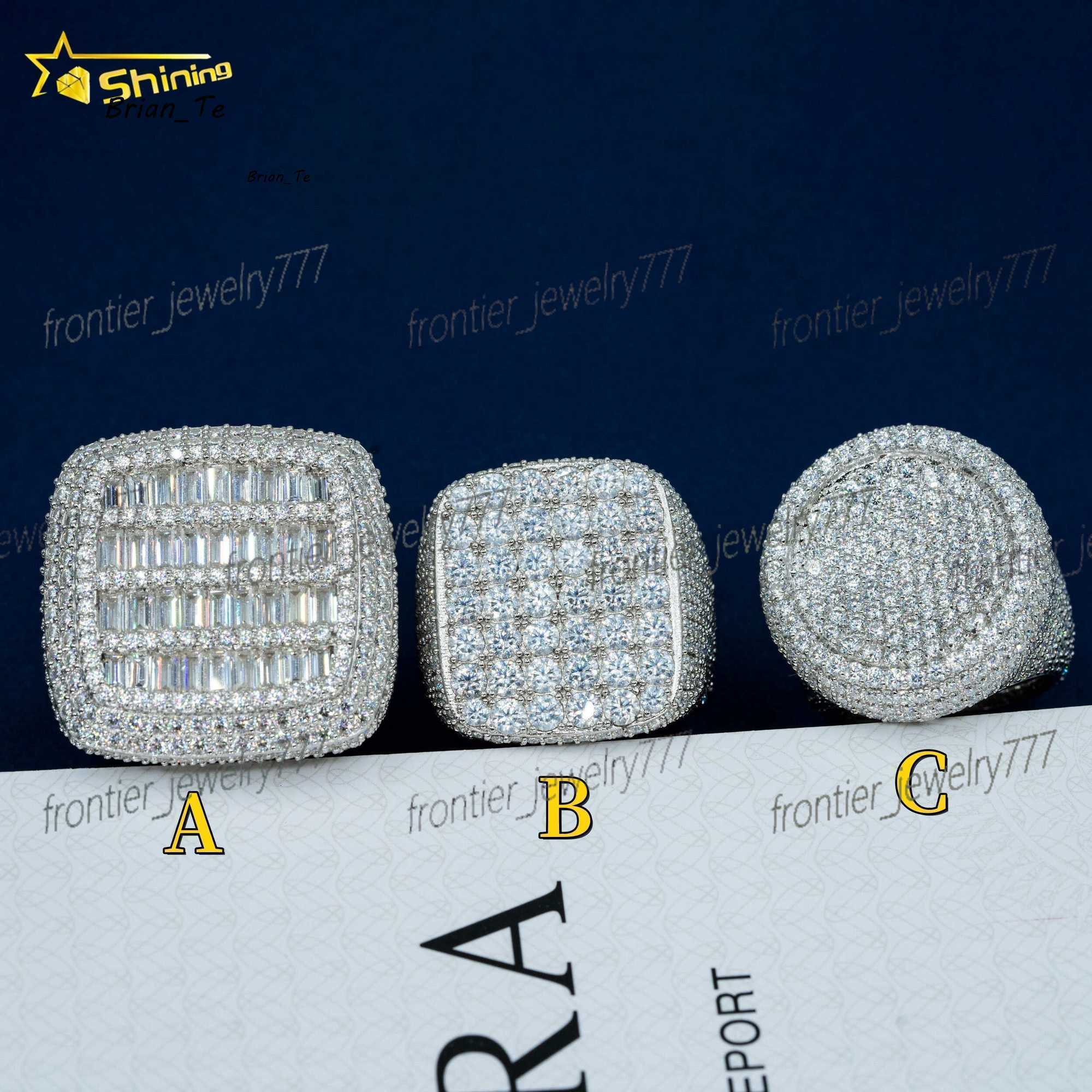 Wholesale factory price moissanite jewelry 925 silver iced out custom diamond hip hop moissanite rings for men