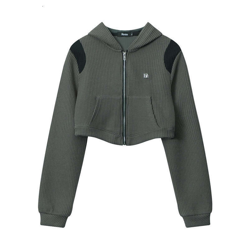 Heyhenry Early Spring Lazy Style Platinum N-Logo Metal Label Hot Girl Short Cardigan Hooded Sweatshirt New Arrival B5