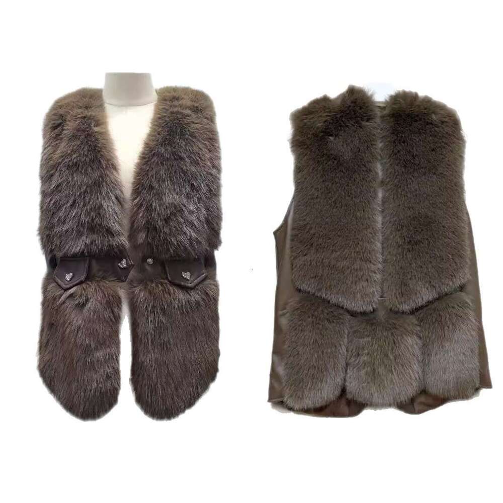 Women's imitation fox skin vest winter long vest women's fashionable vest thick warm fluffy fur sleeveless jacket