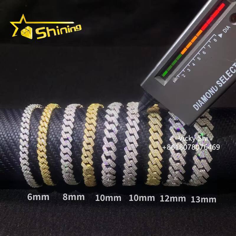 Worldwide Shipping Moissanite Hip Hop Jewelry 6MM 8MM 10MM 12MM 925 Sterling Silver VVS Moissanite Cuban Link Chain Bracelets