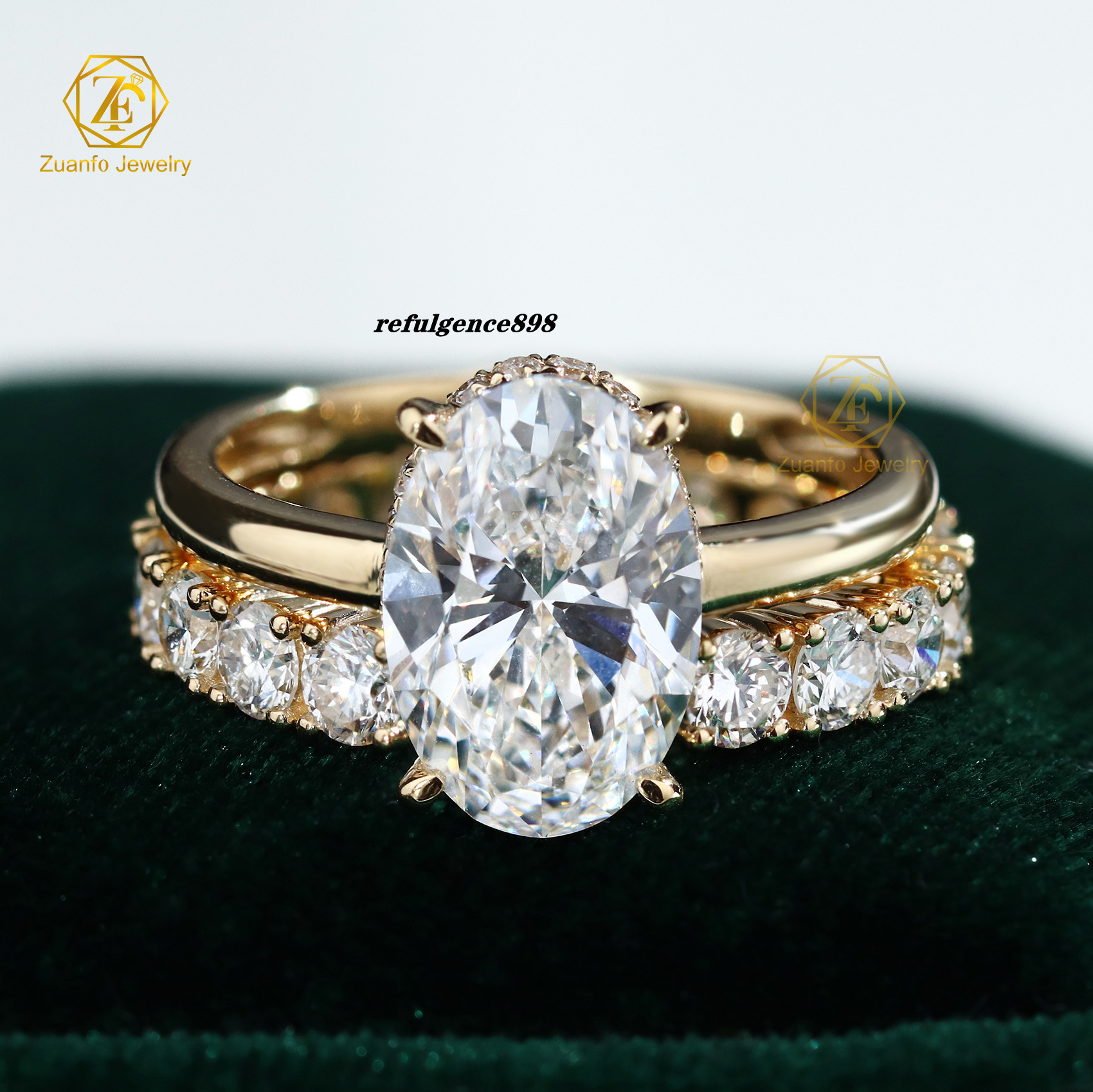 14K Solid Gold Bridal Jewelry Set Customizable 4CT Lab Grown Diamond Engagement Ring Oval Round Cut Diamond Ring Set