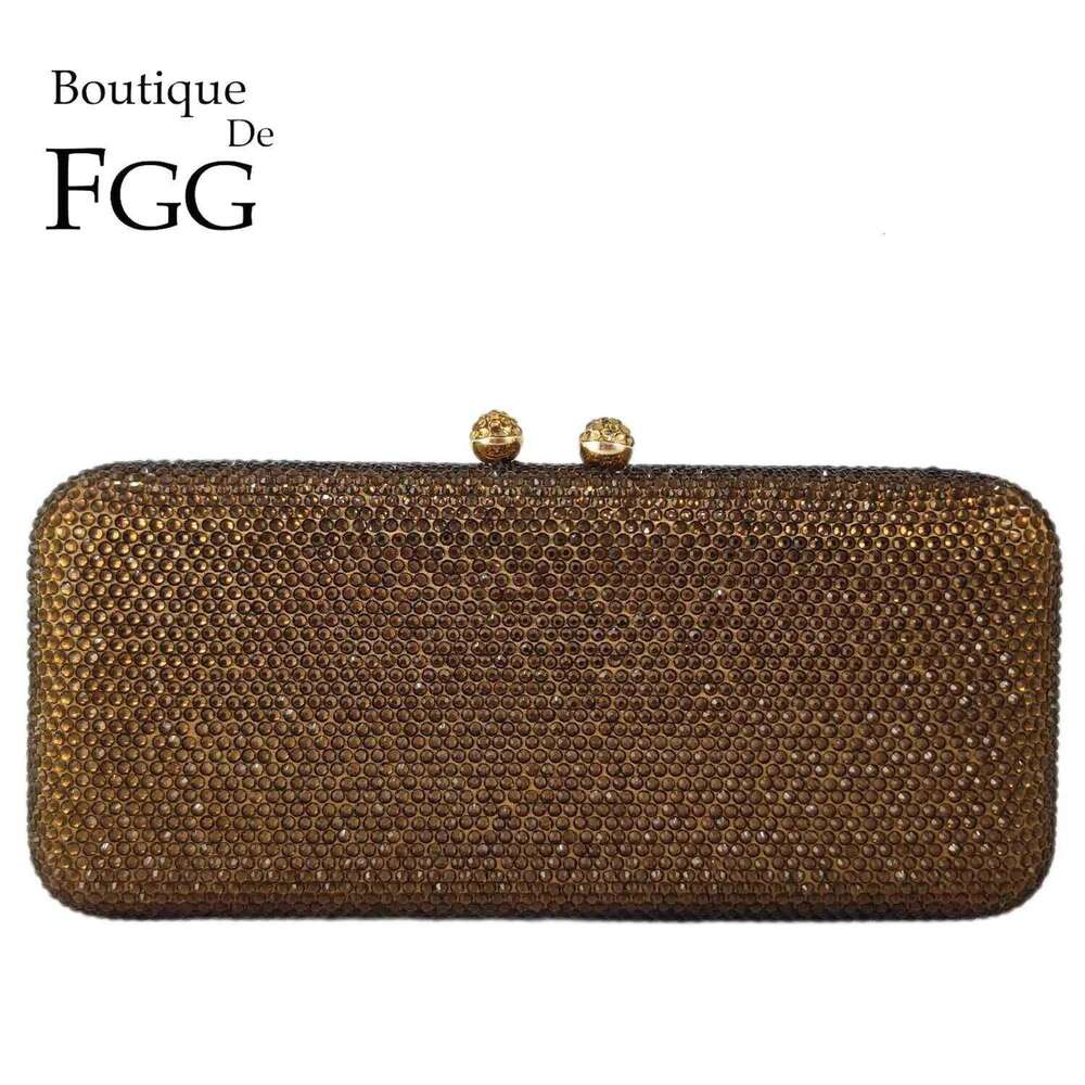 Boutique De FGG Women Brown Crystal Evening Bag Formal Party Dinner Rhinestone Handbags and Purses Bridal Dia Clutch Purse