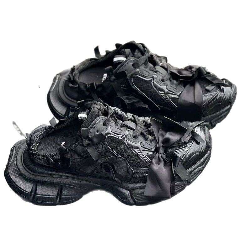 2025 Summer New Lace Bow 3XXL Half Slippers for Women Thick Sole Lace-up Casual Versatile Dad Shoes