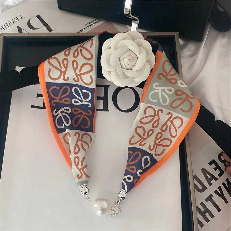 New Luxury Design Magnetic Pearls Button Silk Scarf Women Summer Neck Ornament Silk Scarves La Shirt Sunscreen Decoration Gift XJ250820