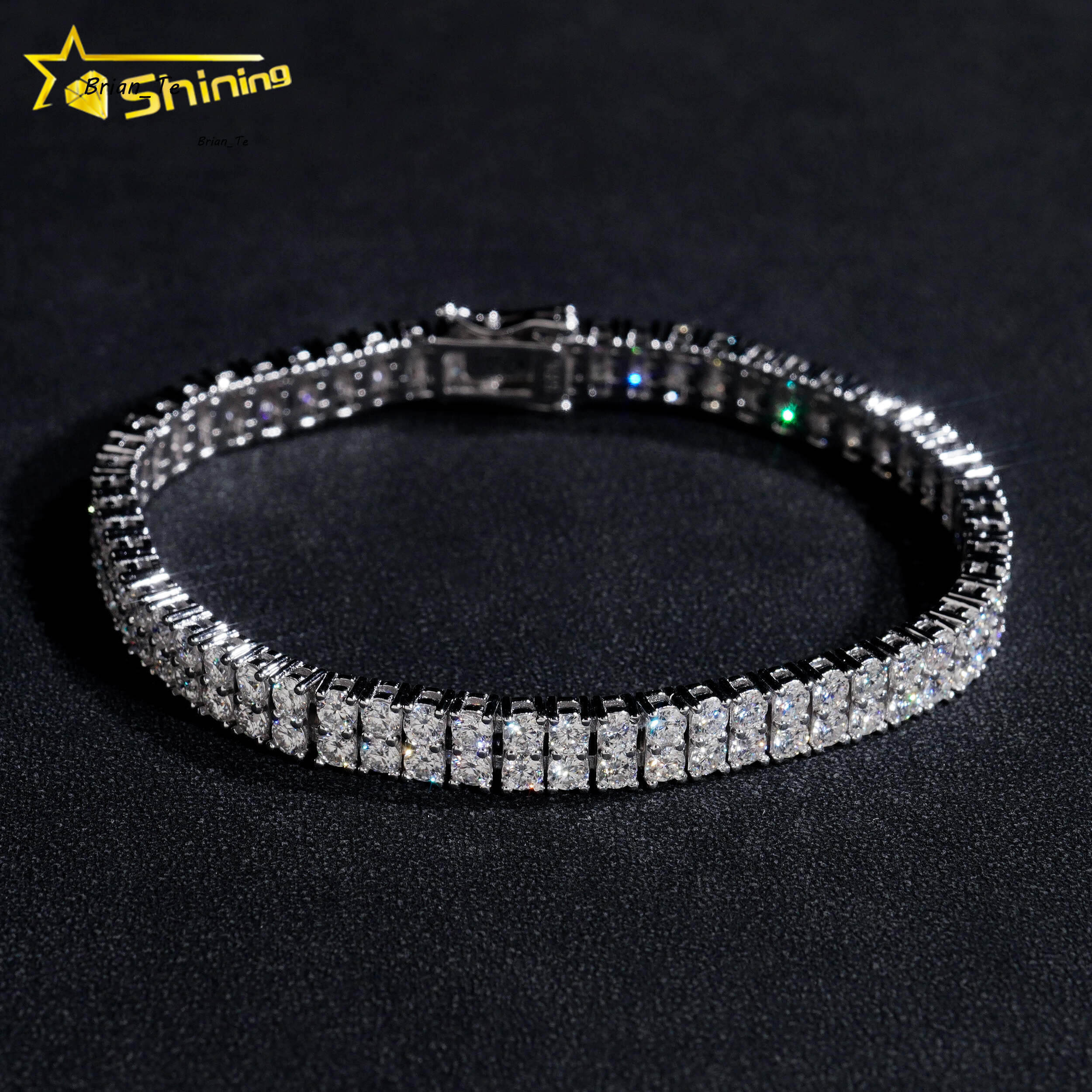 Luxury Hip Hop Jewelry 6MM Iced Out 925 Silver Gold Plated VVS D Color Moissanite Bracelet Men Moissanie Tennis Bracelet