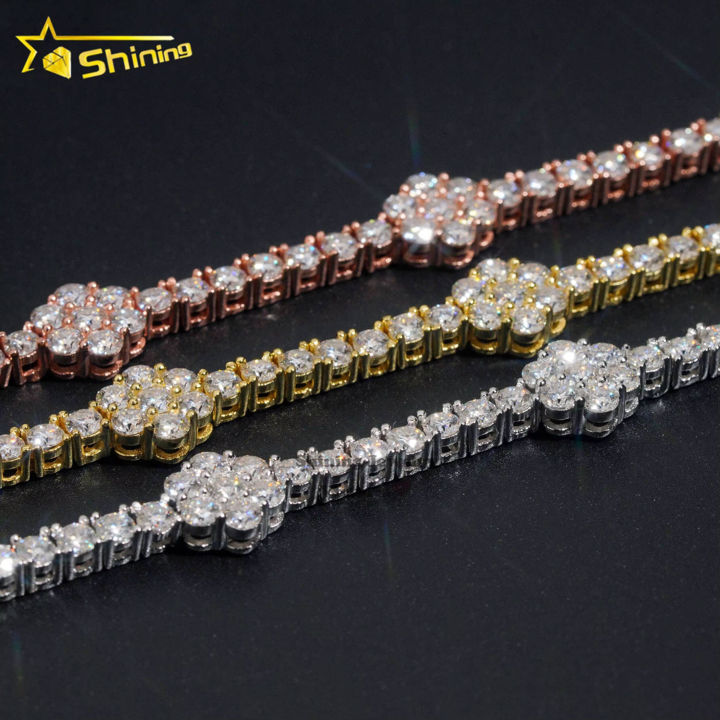 Wholesale Fine Jewelry 925 Silver VVS Moissanite Diamond Iced Out Flower Tennis Chain Necklace Moissanite Tennis Bracelet