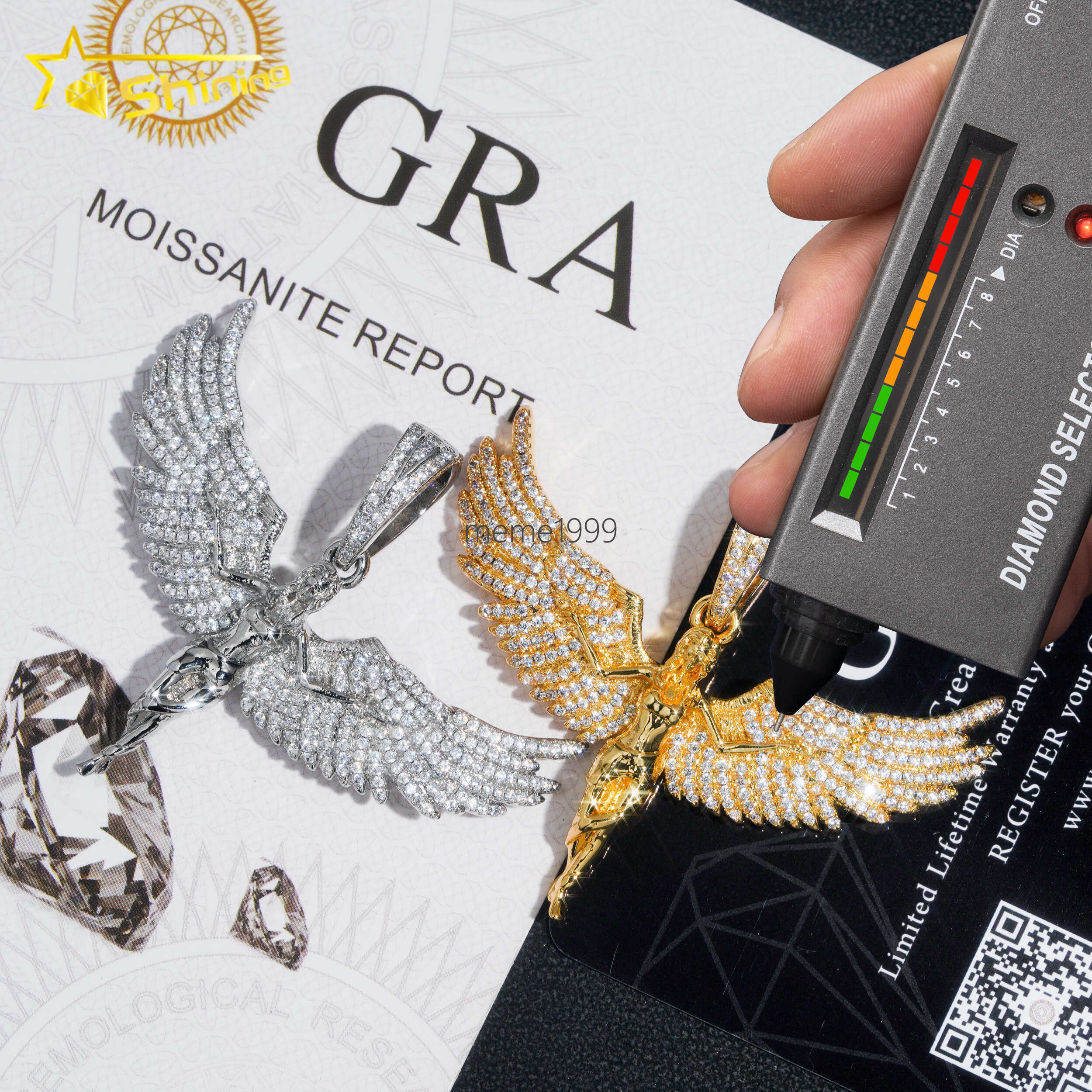 14k White Gold Plated Sterling Silver 925 Hip Hop Diamond Pave Moissanite Iced Out Angel Pendant