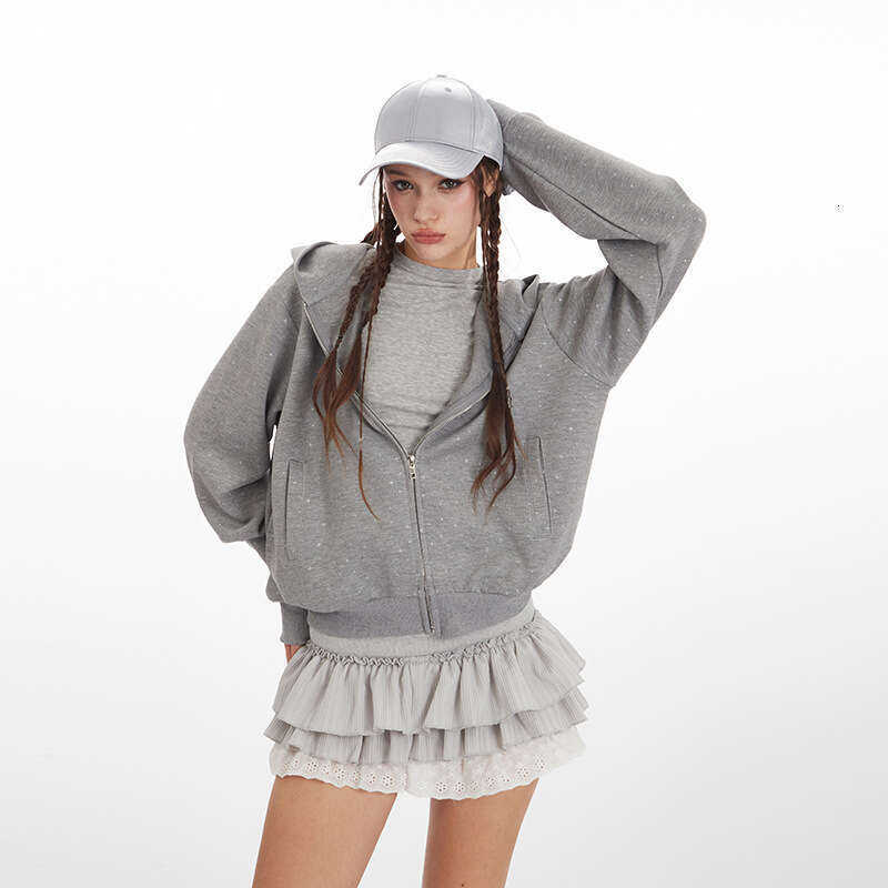 Heyhenry Spring And Autumn Star Print Design Cardigan Hooded Short Sweatshirt Women Loose Coat B5