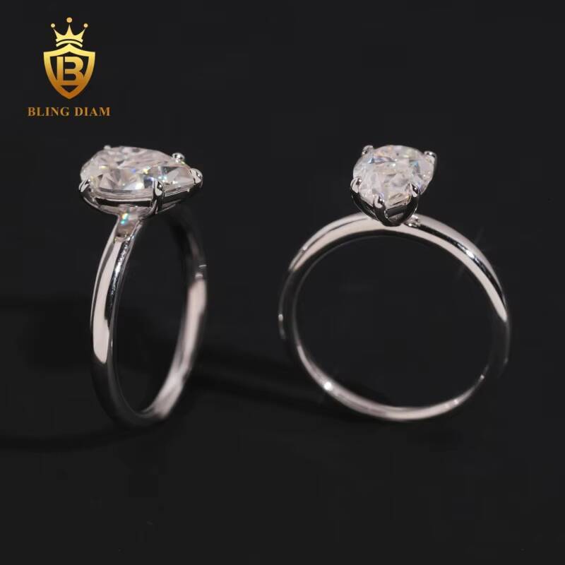 Hot Sale Iced Out Fine Jewellery Moissanite Ring Engagement Main Stone Pear-Shaped Cut Sterling Silver S925 Luxury Rings