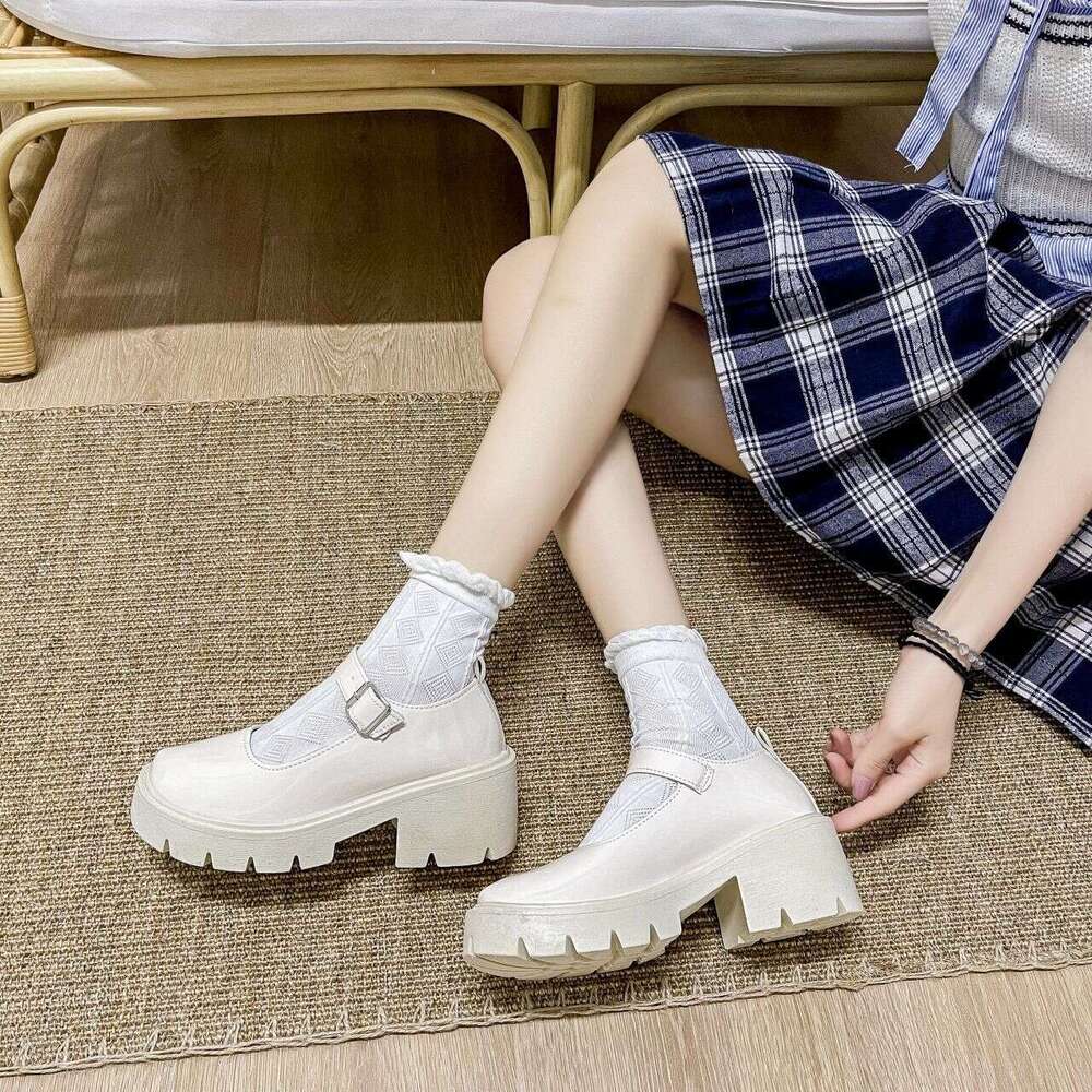 2023 New Women's Thick-Soled Mary Jane Fashionable Versatile Thin Leather Shoes for All Seasons