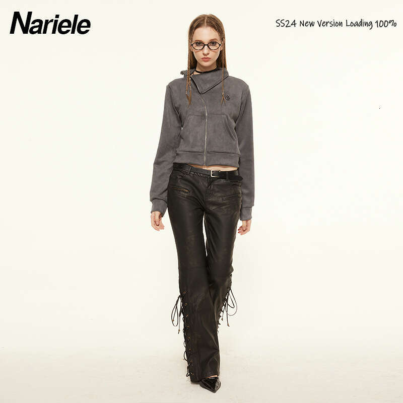 Heyhenry Spring Trendy Brand Style Zipper Design Solid Color Stand Collar Short Sweatshirt For Women New Long Sleeve B5