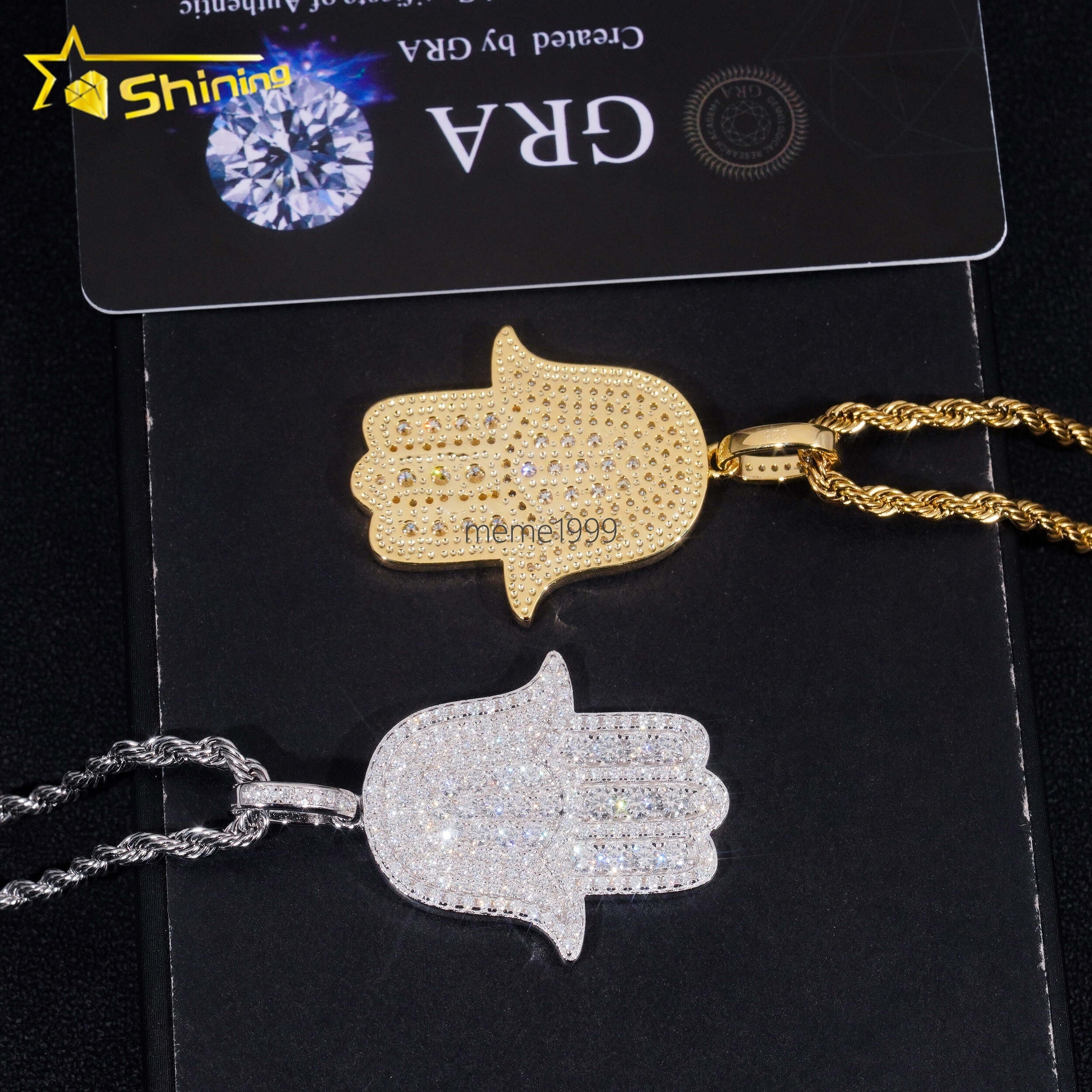 Wholesale Price Iced Out Hamsa Hand 925 Sterling Silver Hip Hop Men VVS Moissanite Pendant